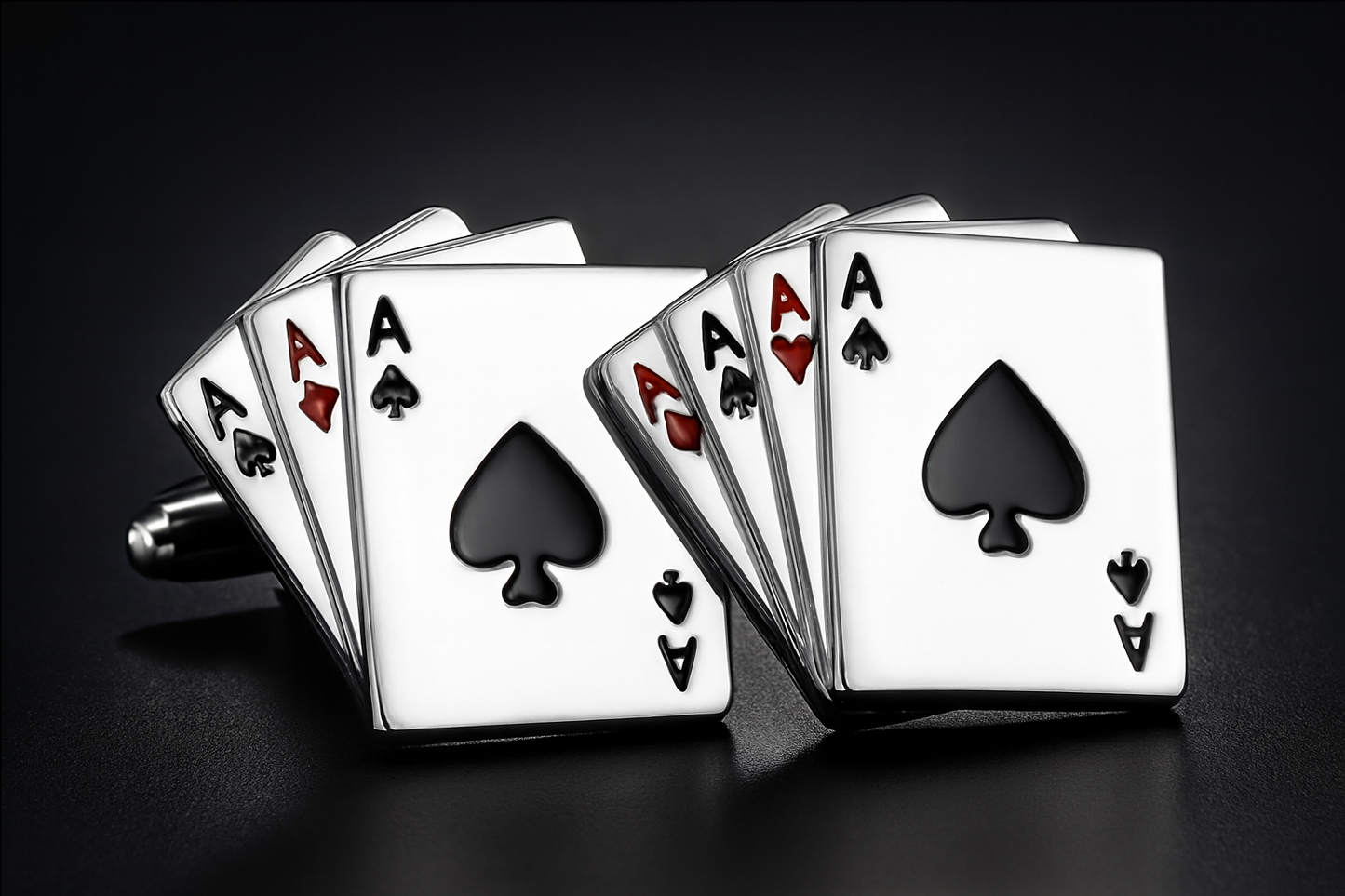 Artistic top view of playing card cufflinks with four aces