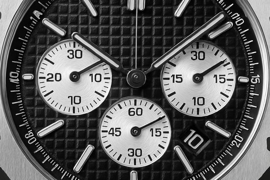 Black dial extreme close-up