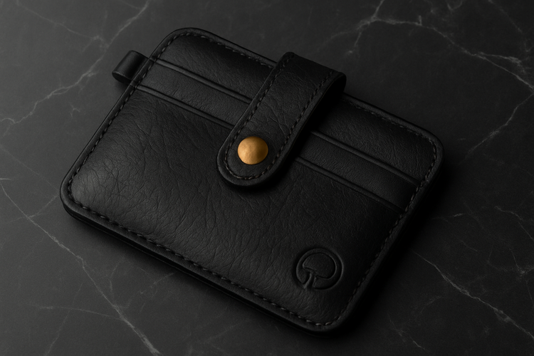 Black wallet with bright, clear lighting