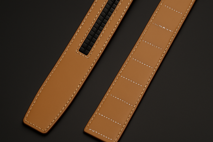 Brown leather belt interior with track system - corrected dark theme