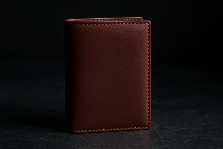 Burgundy wallet on granite