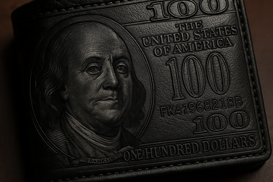 Close-up detail of black wallet