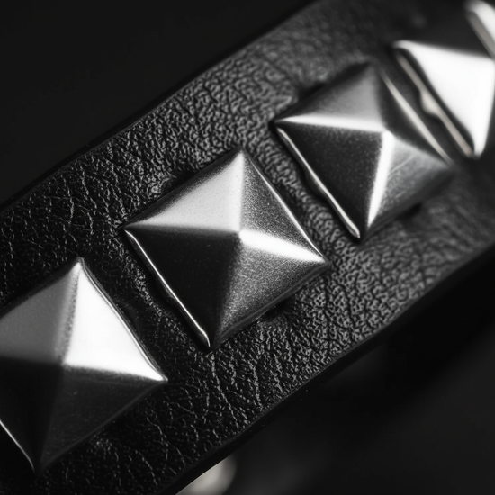 Close-up of pyramid studs and reflections