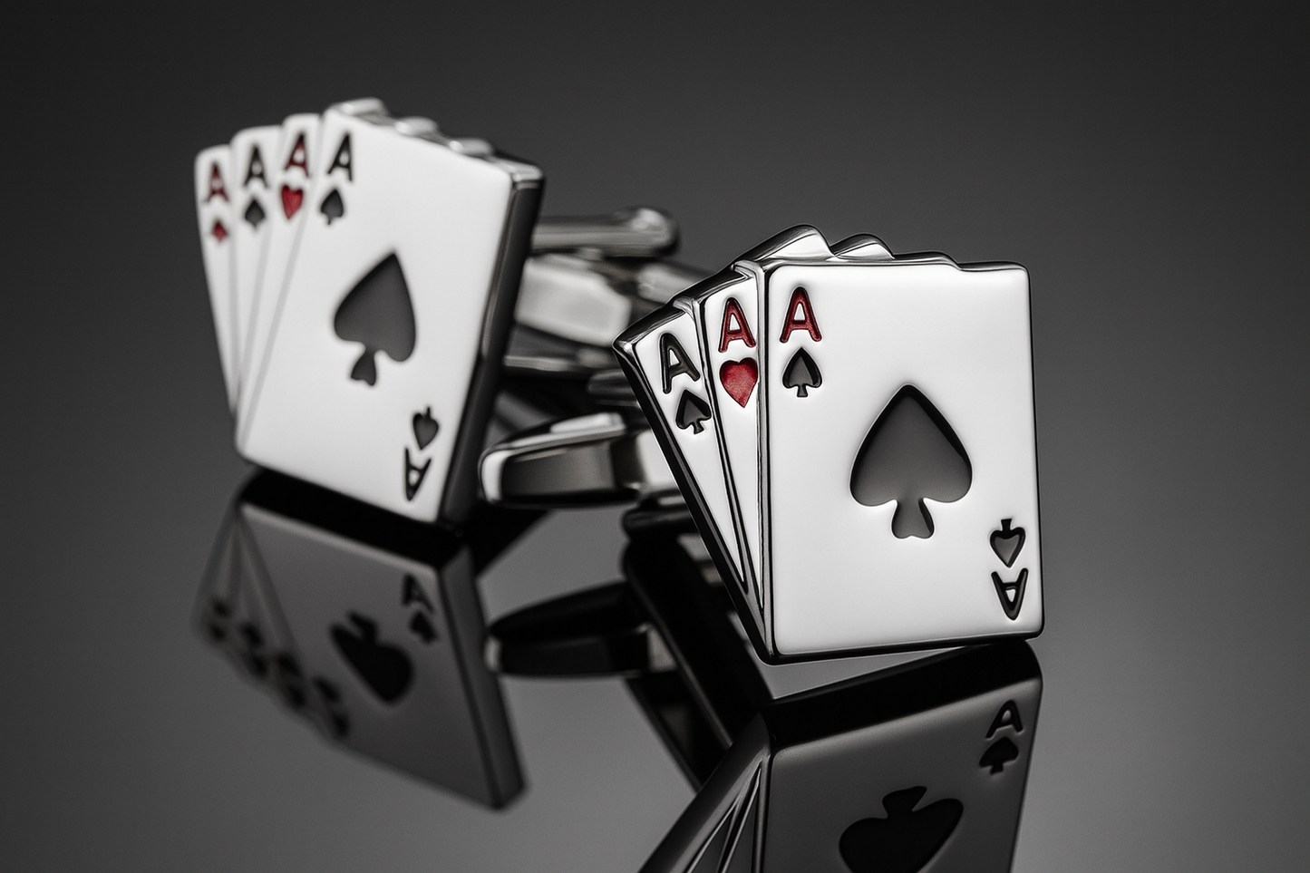 Dramatic low angle perspective of playing card cufflinks