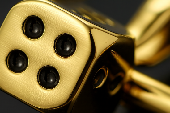 Extreme close-up macro detail of dice cufflinks showing premium craftsmanship