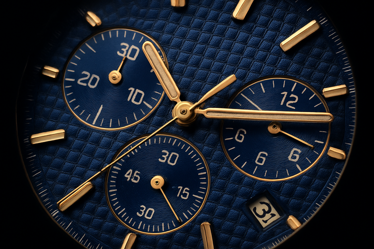 Extreme close-up of blue textured dial