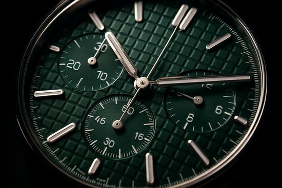 Extreme close-up of green textured dial