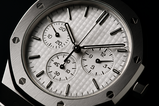 Extreme close-up of white textured dial