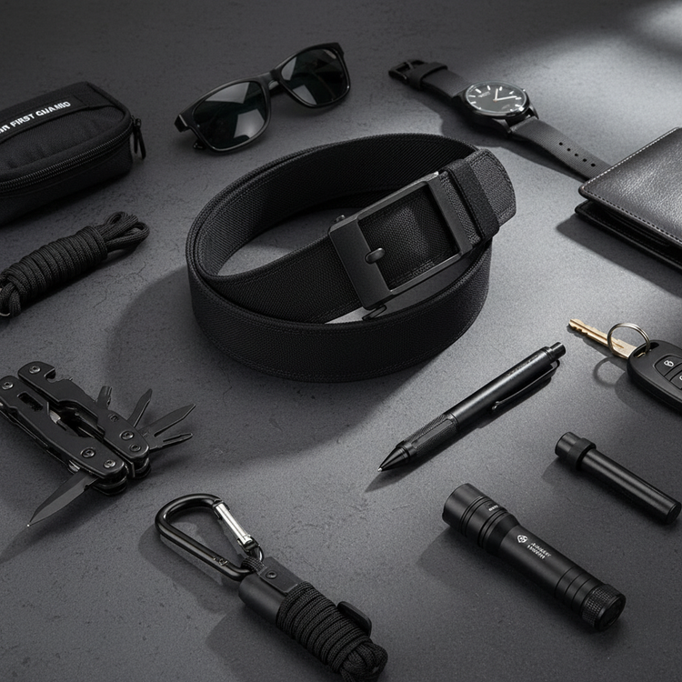 Flat lay composition with tactical accessories