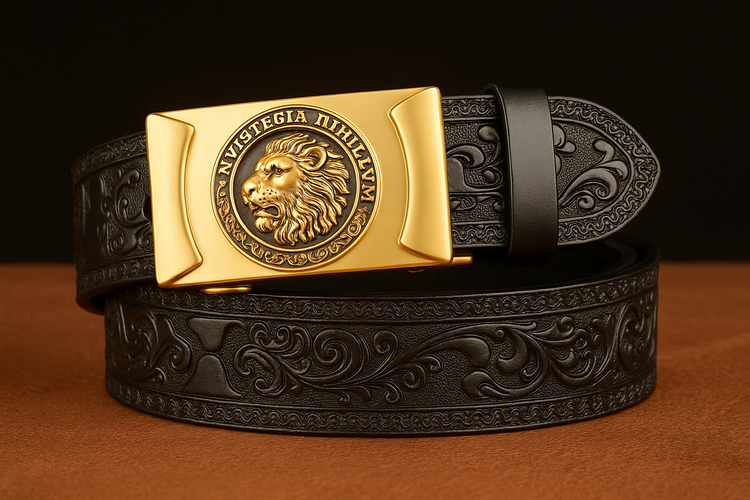 Gold Ratchet Buckle with Black Leather