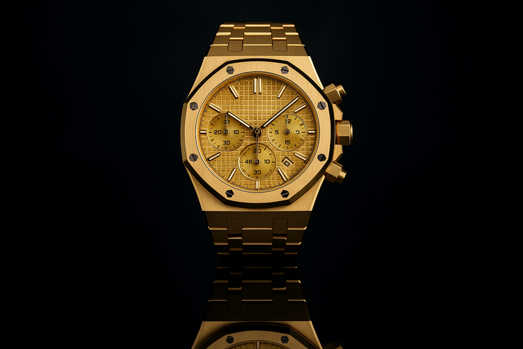 Gold watch with gold dial - dramatic reflection