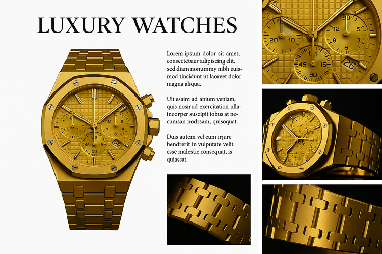 Luxury catalog layout - All-gold chronograph