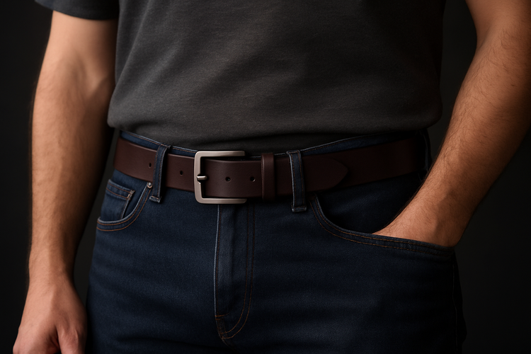 Man Wearing Leather Belt with Jeans