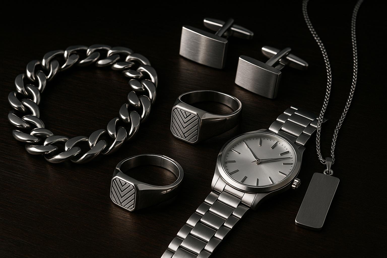 Now make an image of men’s jewelry in silver