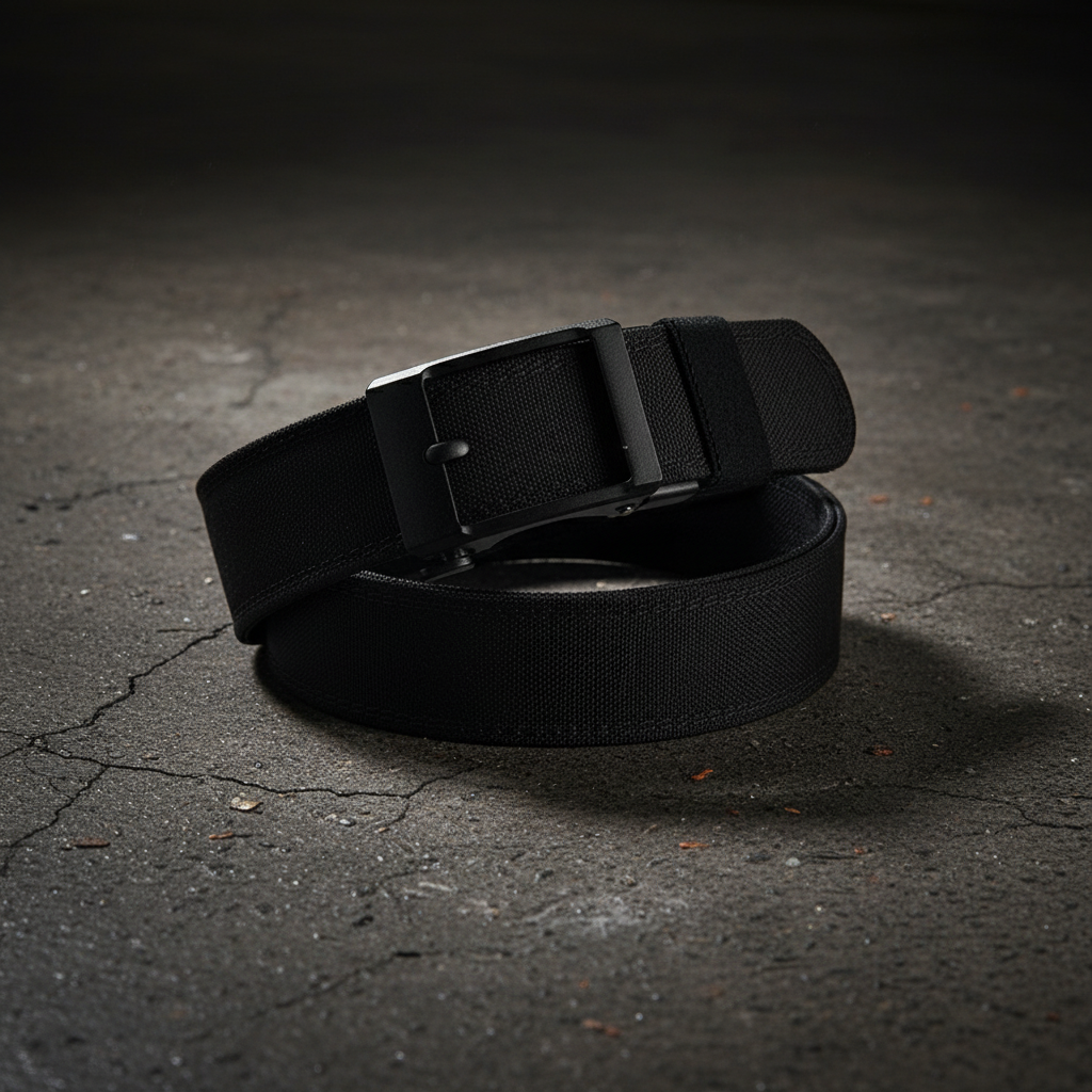 Tactical belt on dark textured concrete surface