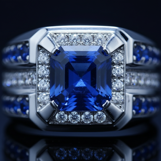 Ultra close-up of blue sapphire ring