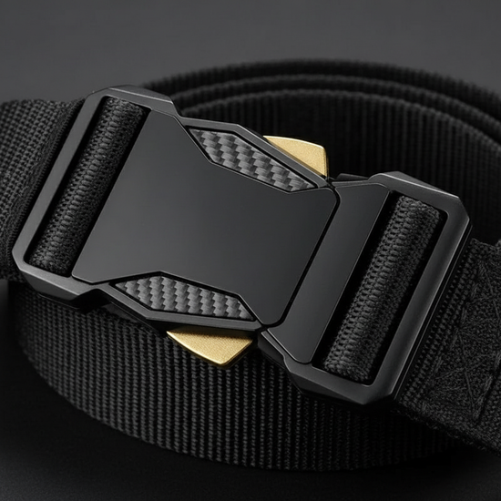 Ultra close-up of tactical belt on dark background