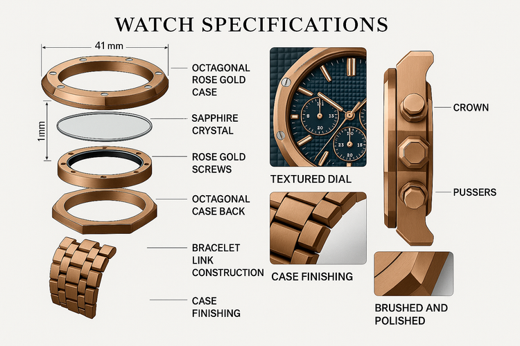 Updated watch specifications with crown and pushers