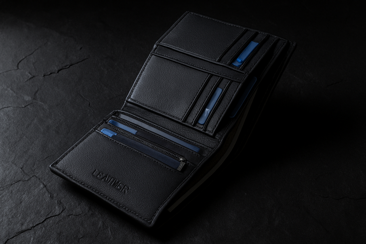 Wallet on dark stone surface