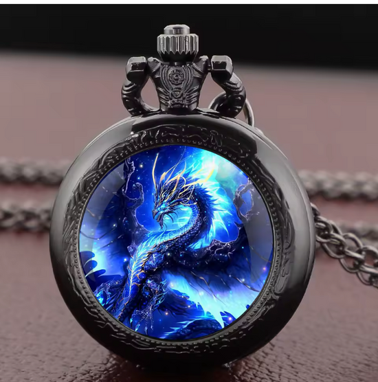 Electric Blue Dragon Pocket Watch