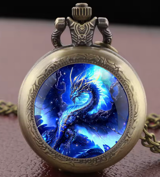 Electric Blue Dragon Pocket Watch