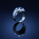 Blue sapphire ring low angle perspective