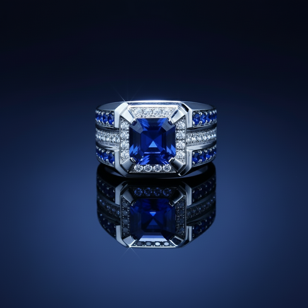 Blue sapphire ring side angle