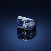 Blue sapphire ring three-quarter angle