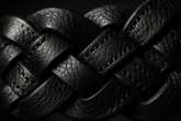 Close-up detail of black braided leather belt