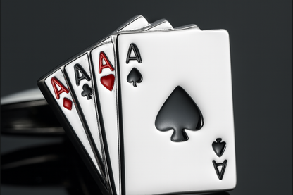Close-up detail of four aces playing card cufflinks