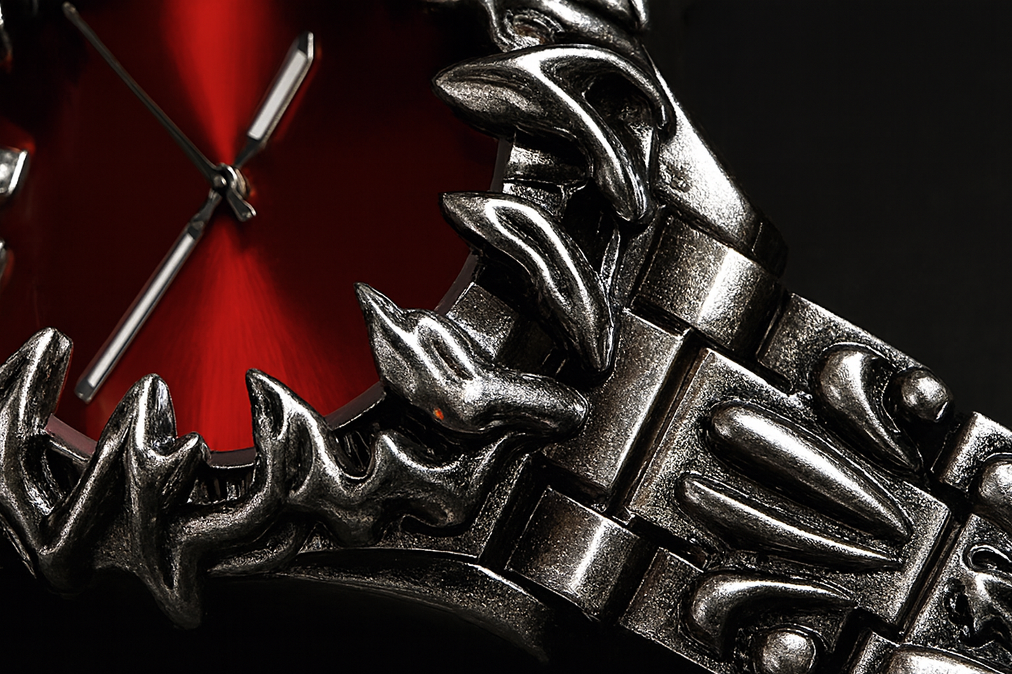 Close-up detail of spike band craftsmanship