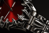 Close-up detail of spike band craftsmanship