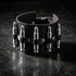 Detailed close-up of spiked leather bracelet