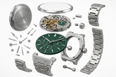 Detailed Exploded View of Green Dial Stainless Steel Watch