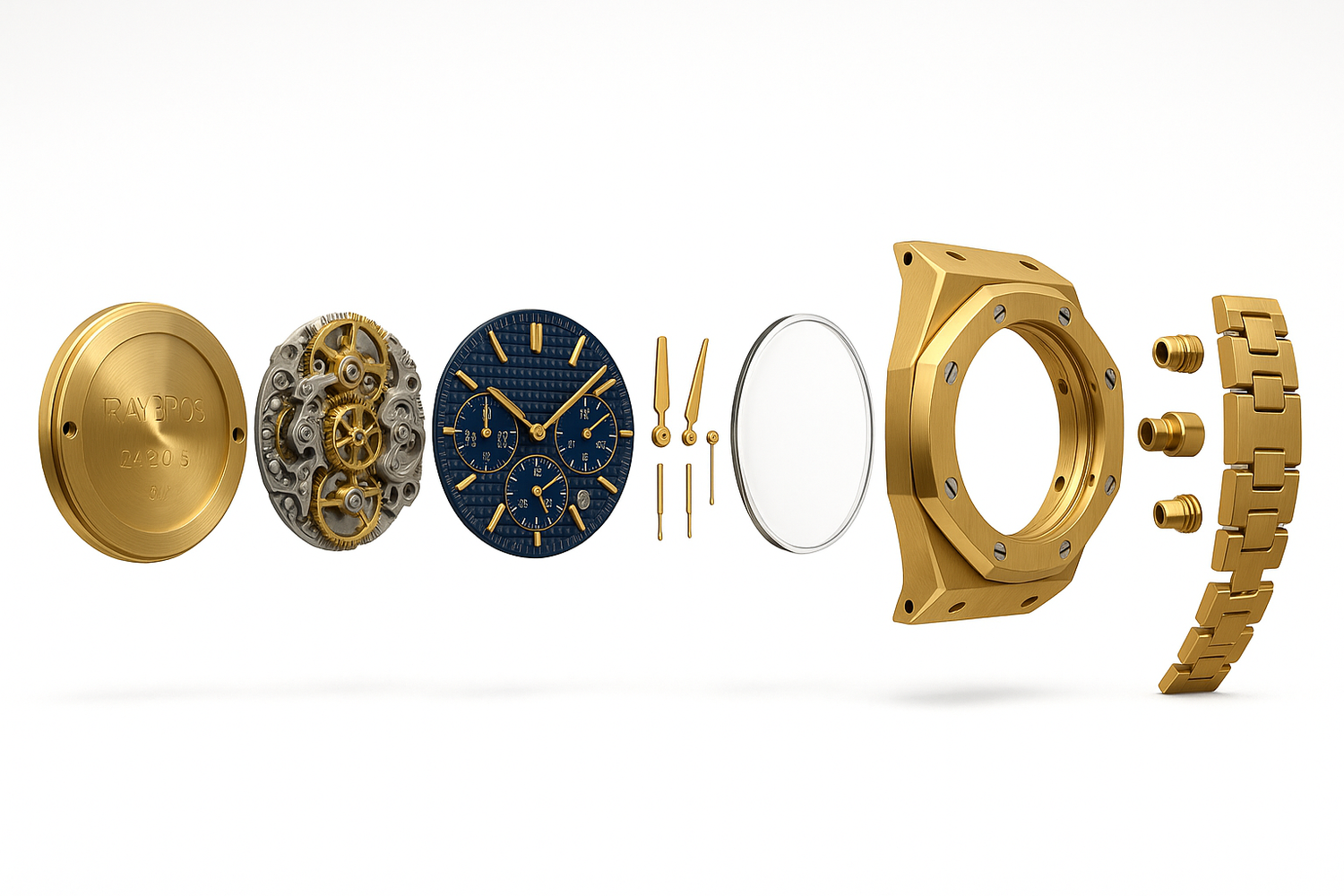 Detailed Gold Watch Exploded View