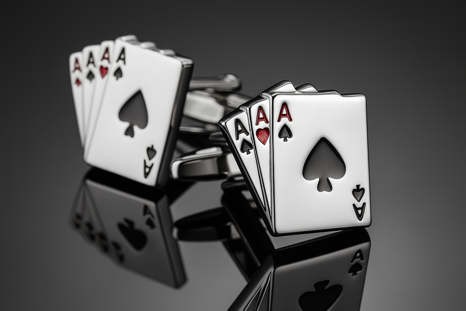 Dramatic low angle perspective of playing card cufflinks