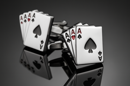 Dramatic low angle perspective of playing card cufflinks