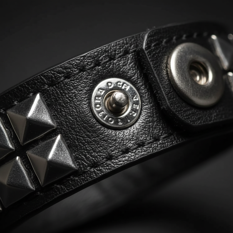Extreme close-up of studded bracelet
