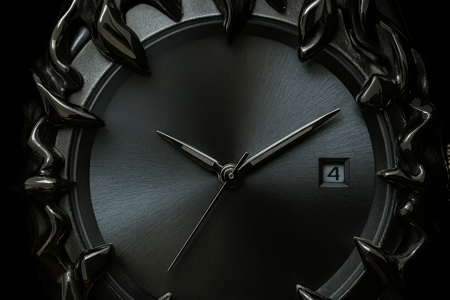Extreme macro close-up of black watch face