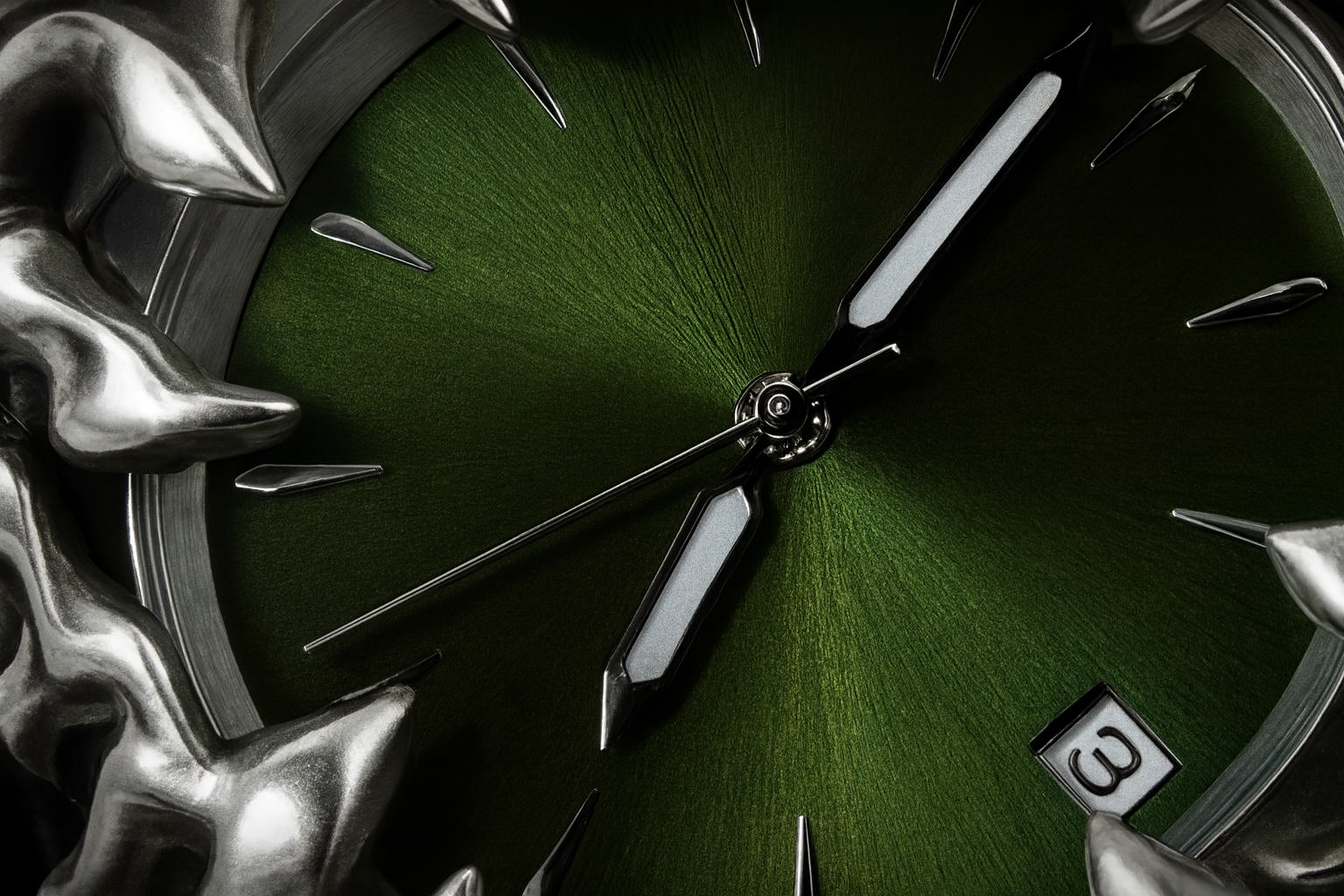 Extreme macro close-up of green watch face