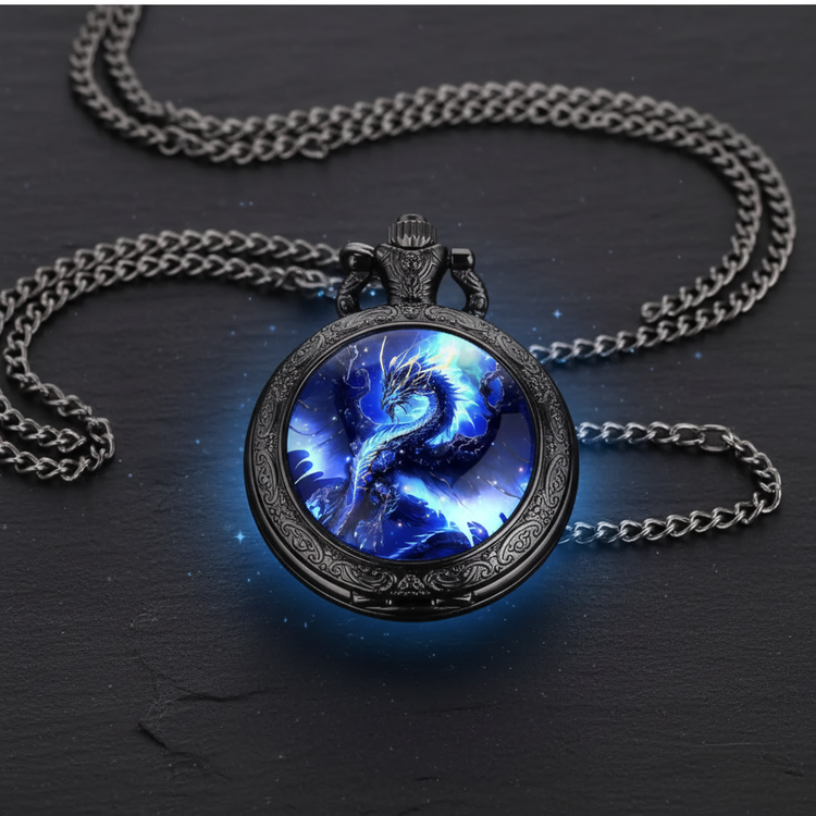 Flat lay blue dragon watch
