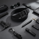 Flat lay composition with tactical accessories