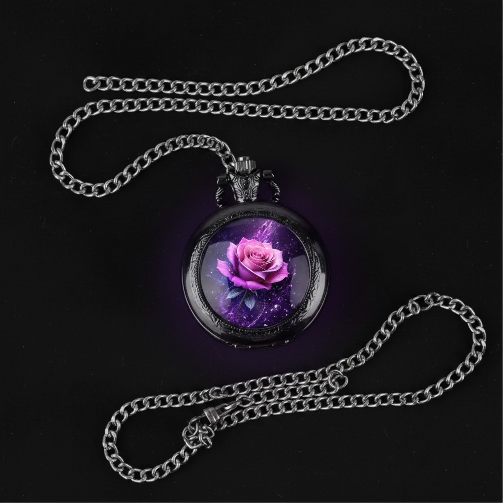 Flat lay pink cosmic rose watch