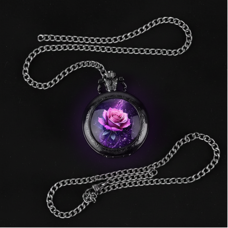 Flat lay pink cosmic rose watch