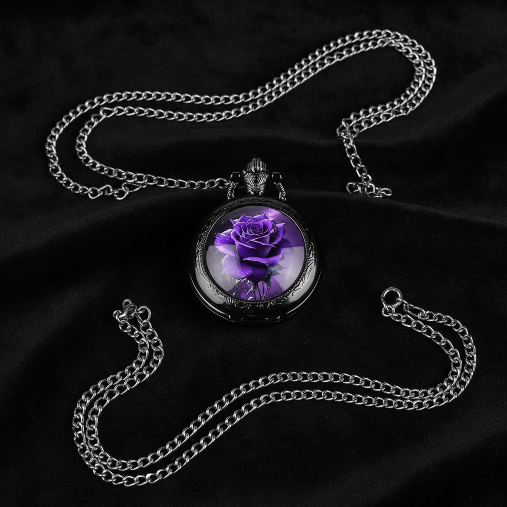 Flat lay purple rose watch