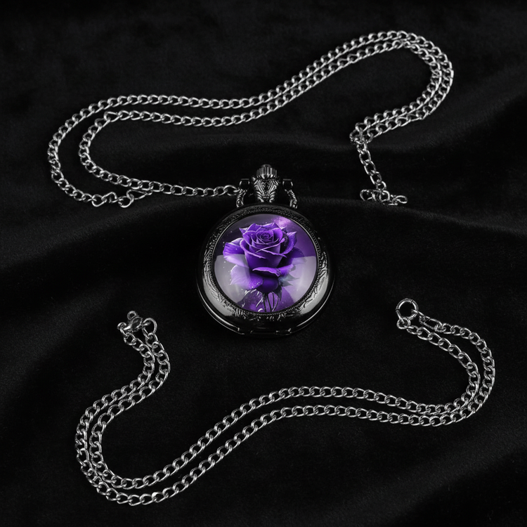 Flat lay purple rose watch