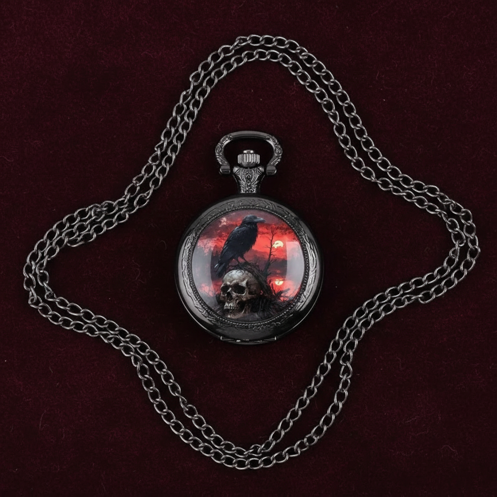 Flat lay red sunset raven watch