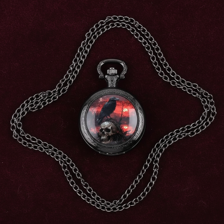 Flat lay red sunset raven watch