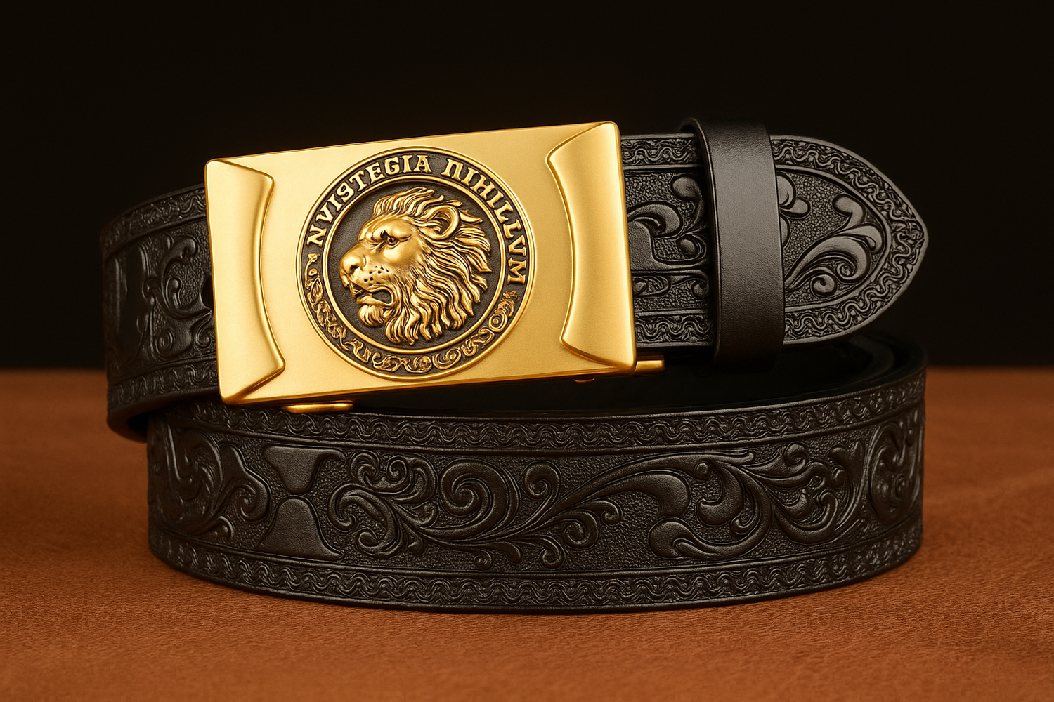 Gold Ratchet Buckle with Black Leather