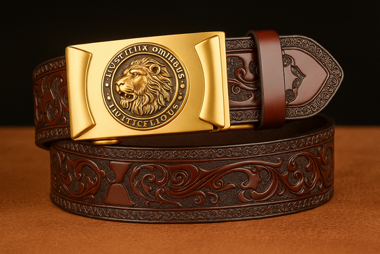 Gold Ratchet Buckle with Red-Brown Leather